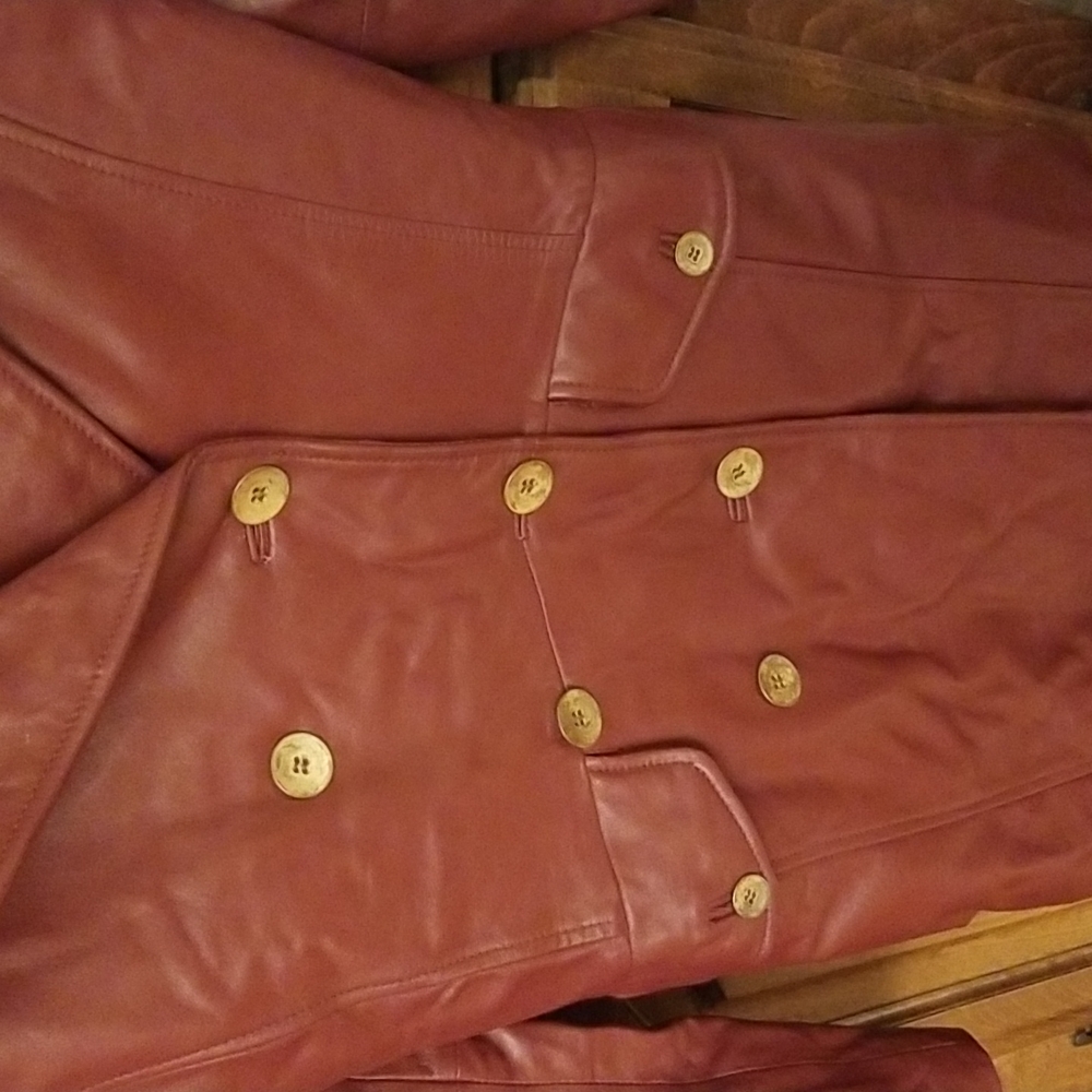 Deep Red Leather Long Coat - image 3